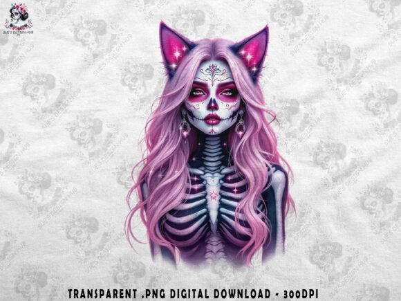 Download Pink Neon Sugar Skull Cat Girl - Premium Resources
