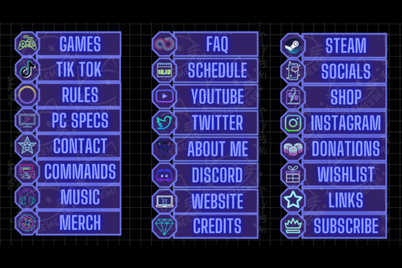Download Neon Twitch Panels Twitch Overlays - Twitch overlays Collection