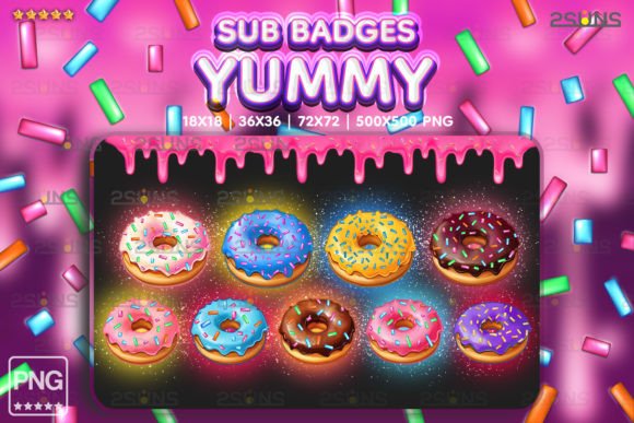 Download 9 Yummy Sub Badges, Cute Donuts Twitch - Sub badges Collection