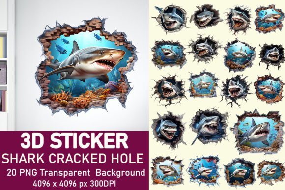Download 3D Shark Cracked Hole Stickers - Sticker Collection